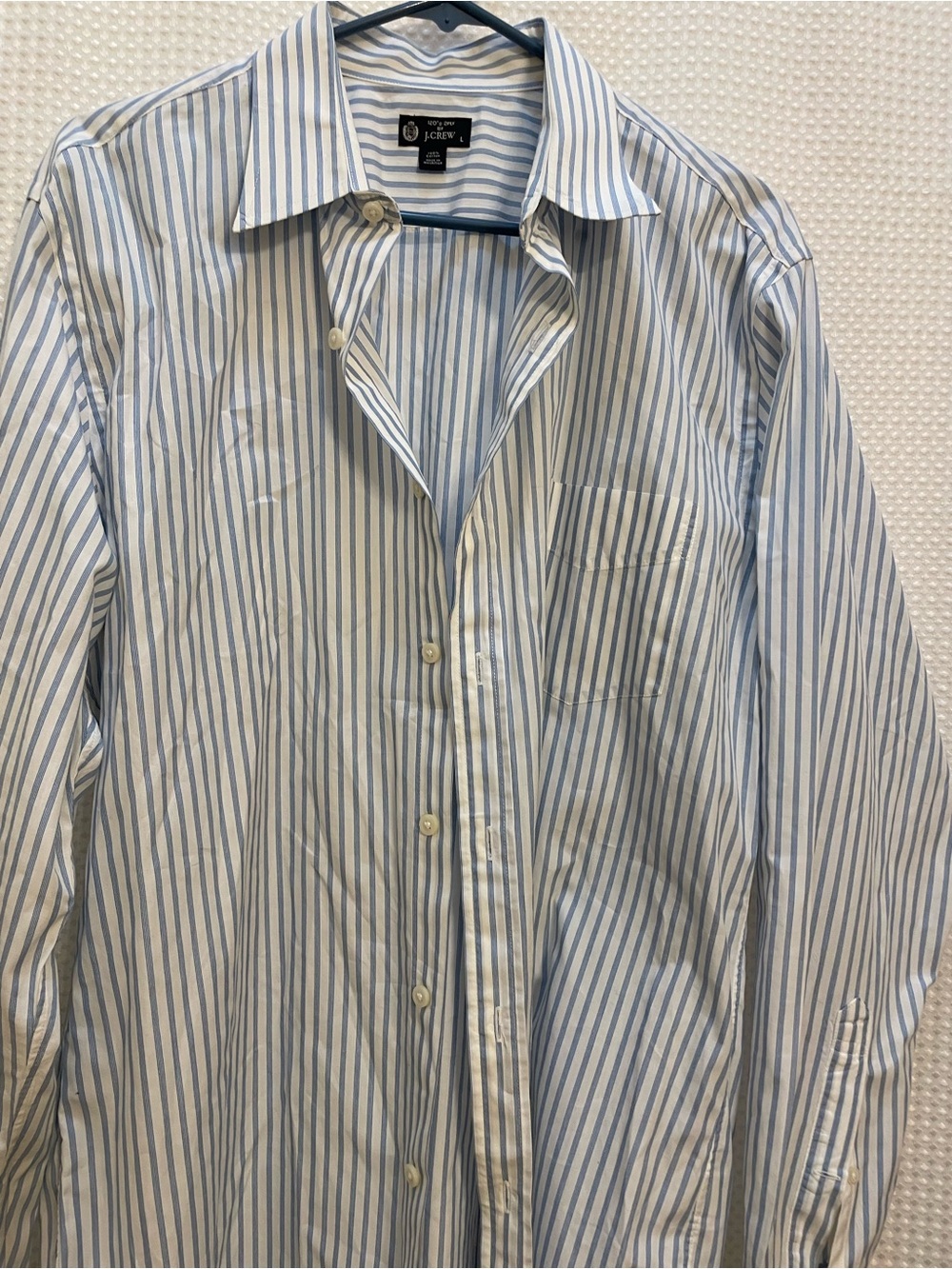 Men’s J Crew long sleeve white striped shirt. Size L.